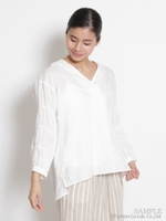 フレンチリネンワッシャー 袖シャーリングスキッパーブラウス/ホワイト