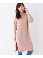 プチハイネックサイドスリットニットワンピース/ベージュ(052)