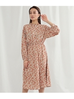 プチハイネックフラワープリントワンピース/ベージュ(005)