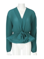 プリーツワイヤーヘムデザインブラウス/ブルーグリーン(075)