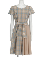 プリーツ切替チェックOP/ベージュ