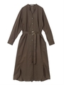 ベルト付Aラインワンピース/BROWN