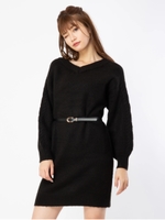 ベルト付き袖ケーブルチュニック/ブラック