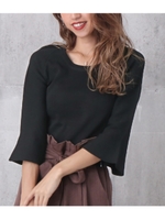 ベル袖ニットトップス/ブラック(027)