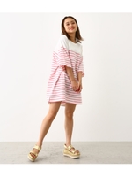 ボーダー ビッグ チュニック ワンピース/柄PNK5