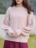ボリュームスリーブ畦ニット/ピンクベージュ