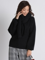 マフラー付きニット/ブラック