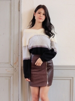 マルチカラーシャギー切替ニットTOPS/ブラック