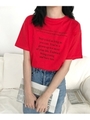 メッセージロゴプリントクルーネック半袖Tシャツ/レッド
