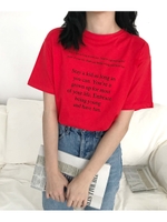 メッセージロゴプリントクルーネック半袖Tシャツ/レッド