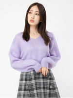 モヘアヤーンVネックニットプルオーバー/ラベンダー