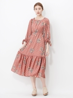 ユリｘドットプリントソデリボンワンピース/レンガ