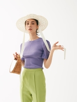 ランダムプリーツスリーブニットプルオーバー/SAX