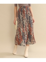 ランダム花柄プリーツスカート/オレンジ(011)