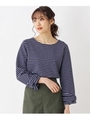 リップルボーダー袖リボンプルオーバー/ネイビー(393)