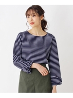 リップルボーダー袖リボンプルオーバー/ネイビー(393)