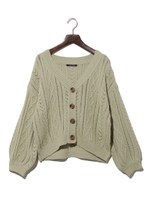 ループヤーン透かし編みカーデ/ライトグリーン