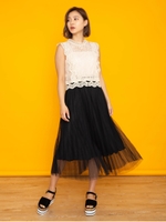 レース&チュールドッキングワンピース/ベージュ