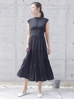 レースコンビティアードロングドレス（オケ）/ブラック