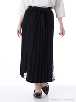 レースドッキングプリーツニットスカート/ブラック