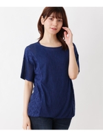 レース切り替えレイヤード風ニットソー/ブルー(092)