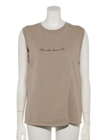 ロゴ刺繍ノースリーブニットプルオーバー/ベージュ