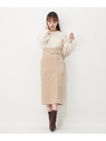 ワイドコールパイピングスカート/ベージュ