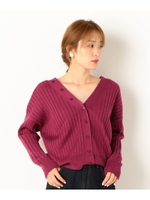 ワイドリブ両Vカーディガン/パープル