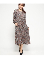 花柄タックデザインワンピース/ブラウン(015)