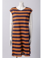 鹿の子ボーダーフレアワンピース/キャメル