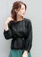 総レースペプラムブラウス/ブラック