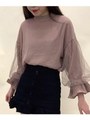 袖チュールフリルブラウス/ベージュ