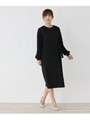 袖レースサイドベルトワンピース/ブラック(019)