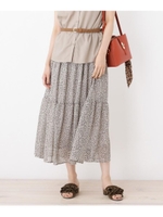 柄デザインティアードミモレスカート/ベージュ(752)