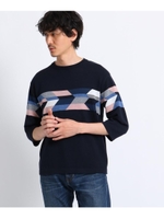 変形矢絣7分袖ニット/ネイビー(493)