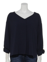 麻調合繊袖口リングデザインブラウス/ネイビー