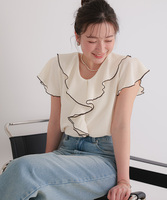 配色メローフリルトップス