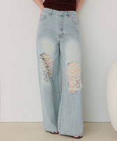 レース付きダメージワイドパンツ