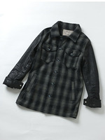 レザー切替チェックジャケット