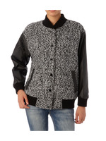 ツイード調×フェイクレザー切替ブルゾン