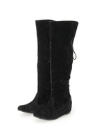 スエード調レースアップロングブーツ