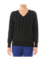 [L]細ストライプ柄Vネックニット