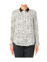 配色衿モザイクプリントシャツ