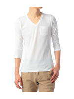 七分袖甘撚り天竺VネックTシャツ