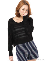 透かしボーダー編みニットTOPS