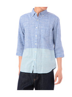 バイカラー七分袖スラブシャツ