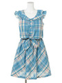 前しばりチェックワンピース