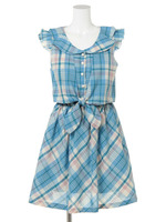 前しばりチェックワンピース