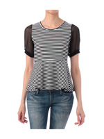 袖シフォンボーダーカットソー