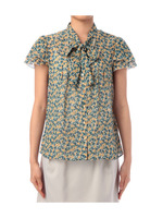 ボウタイ付きボタニカル柄ブラウス